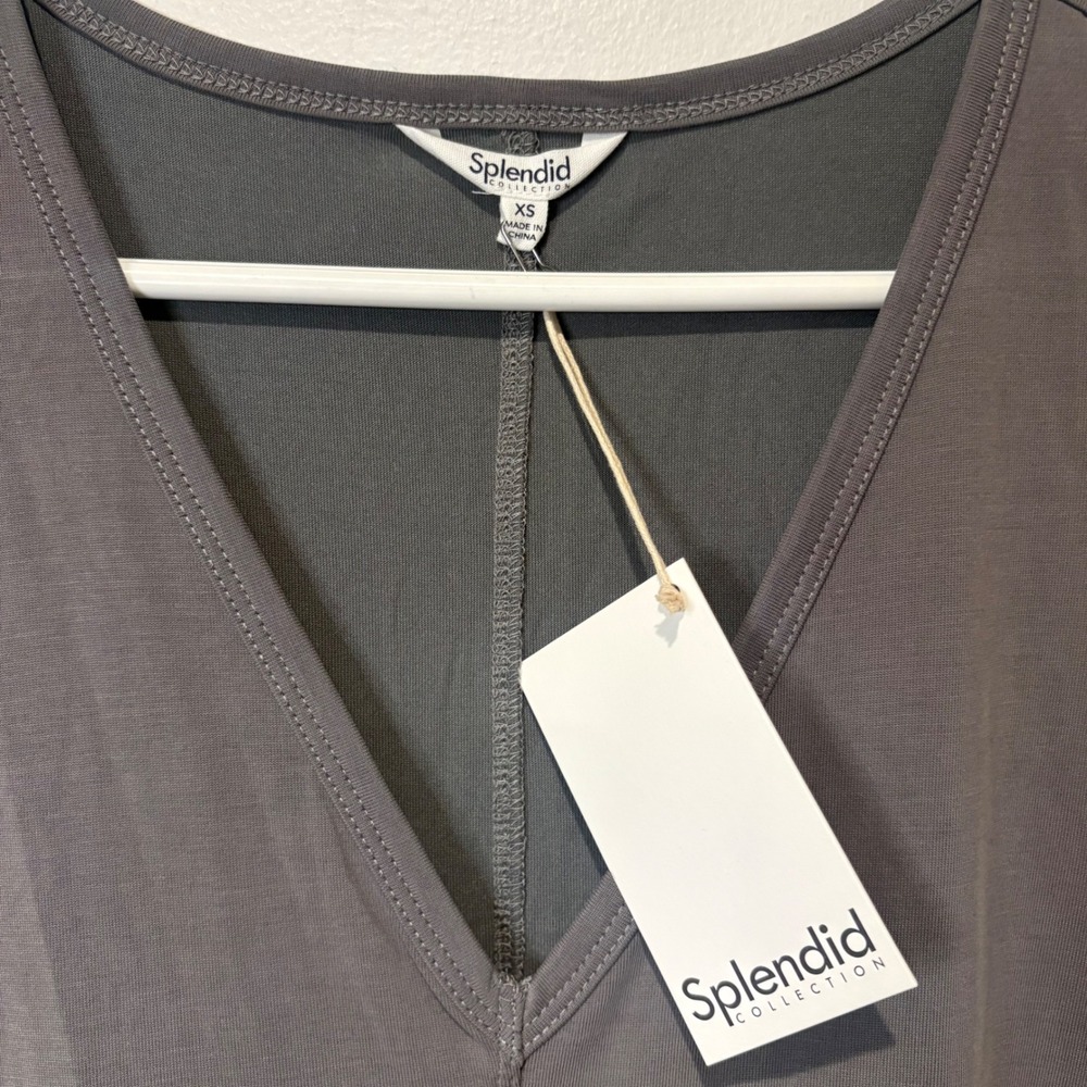 Splendid Collection Womens Modal Blend V-Neck Midi Dress Grey XS‎ NWT Minimal - Picture 3 of 7